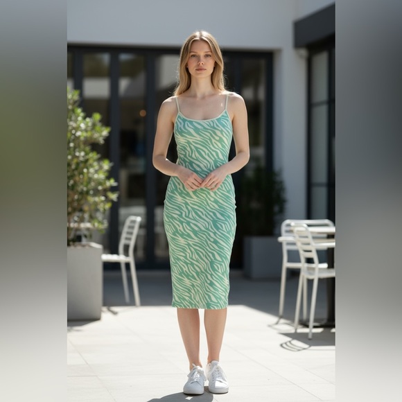 Zara Green Zebra Print Midi Dress - Picture 1 of 4